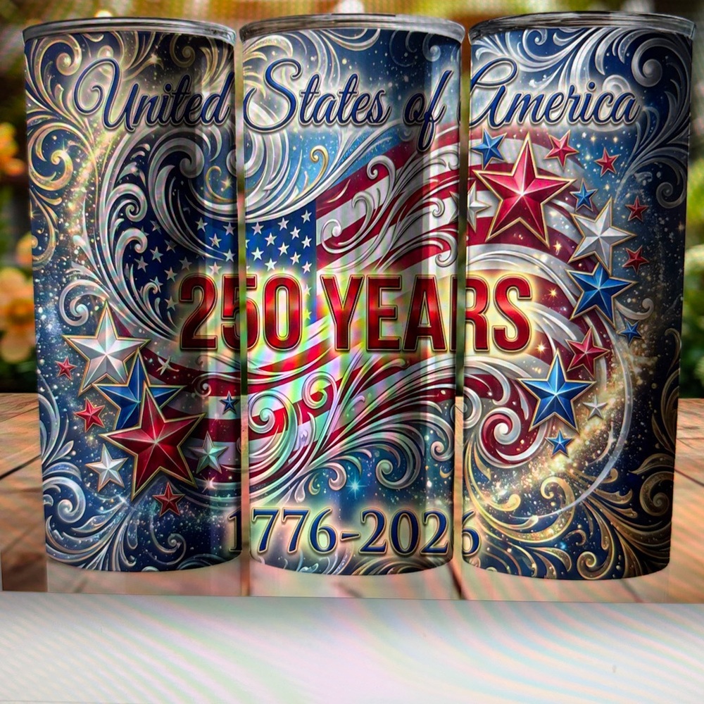 Hand Crafted Tumbler 20 oz skinny USA 250 YR Celebration
